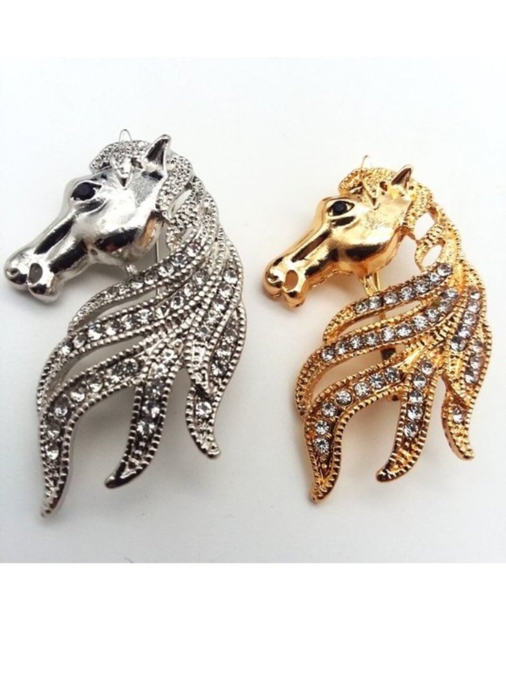 Horse Brooch Crystal Rhinestone Stylish Gold Silver Equestrian Fashion Glam Cute